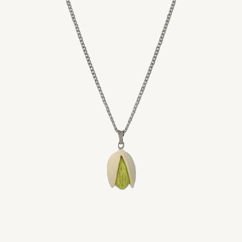 Sculpted Pistachio Nut Pendant Necklace