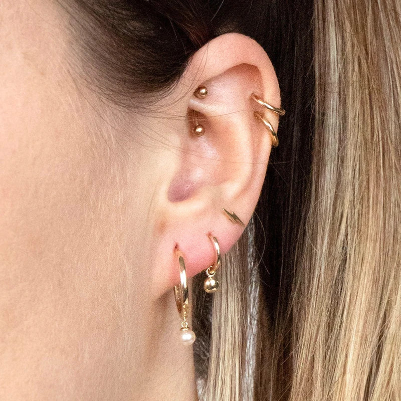 925 Silver Needle Pearl Huggie Hoop Earrings