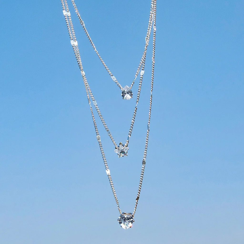 Radiant Zircon Multi-Layered Choker Pendant Necklace