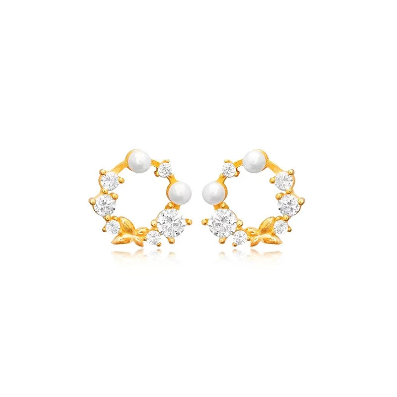 925 Silver Needle Pearl Huggie Hoop Earrings