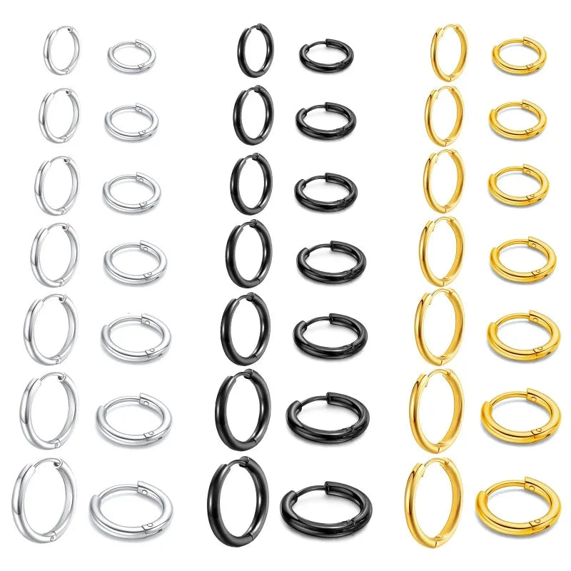 7-Pair Multi-Size Stainless Steel Huggie Hoop Earring Set