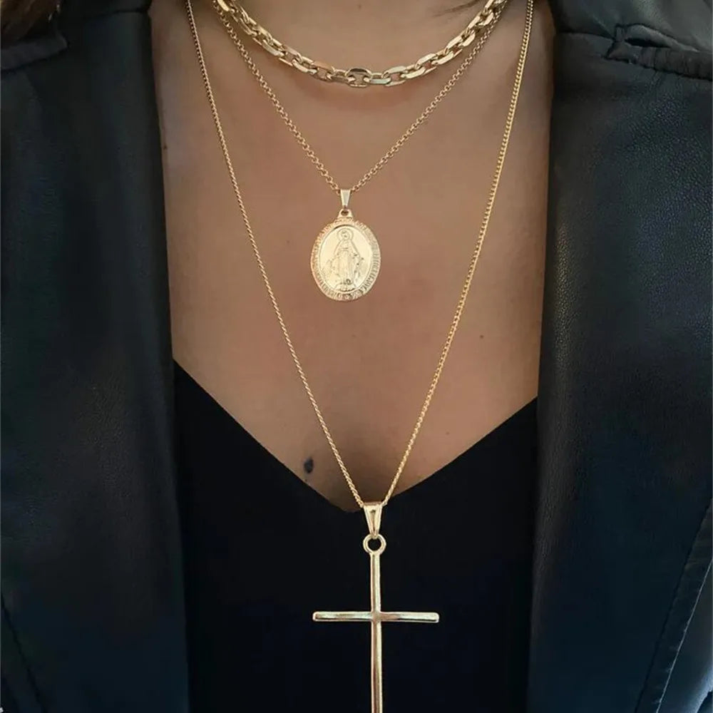 Vintage Geometric Crystal Multi-Tier Snake Chain Necklace