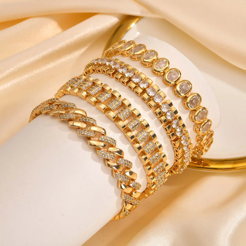 Dahlia 14K Gold Plated Paperclip & Watch Strap Bracelet