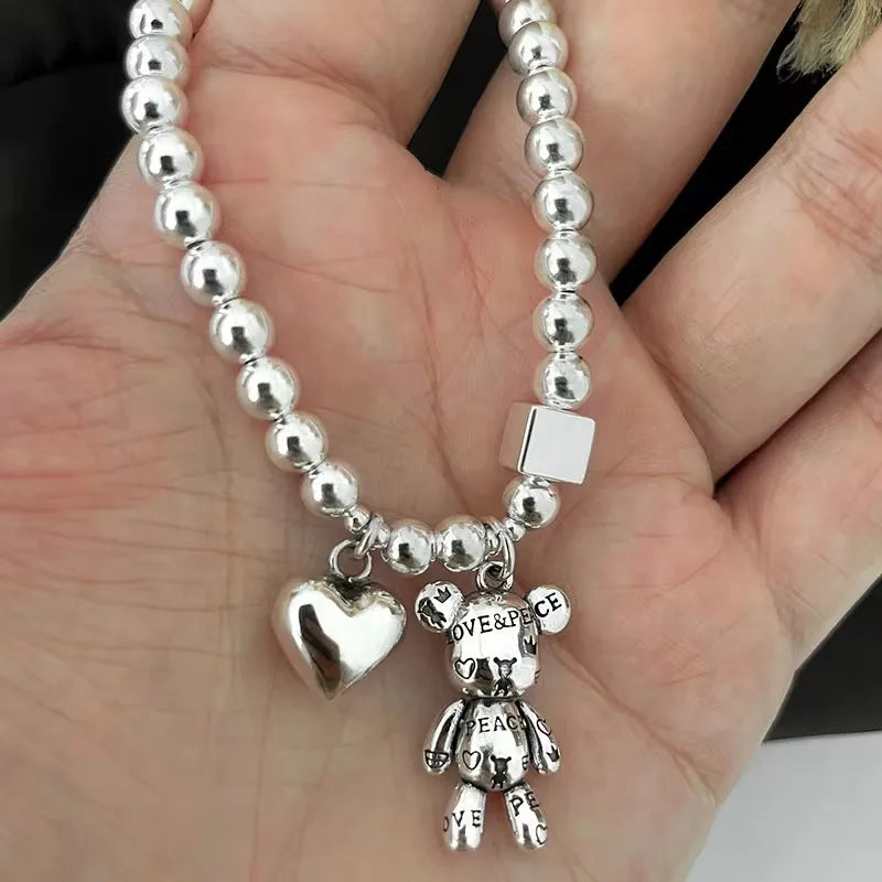 Orla Silver Bead Bracelet with Bear Charm