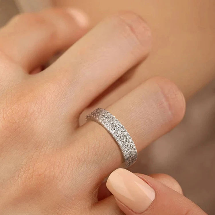 Sterling Silver AAAAA Micro Pave Eternity Band Ring