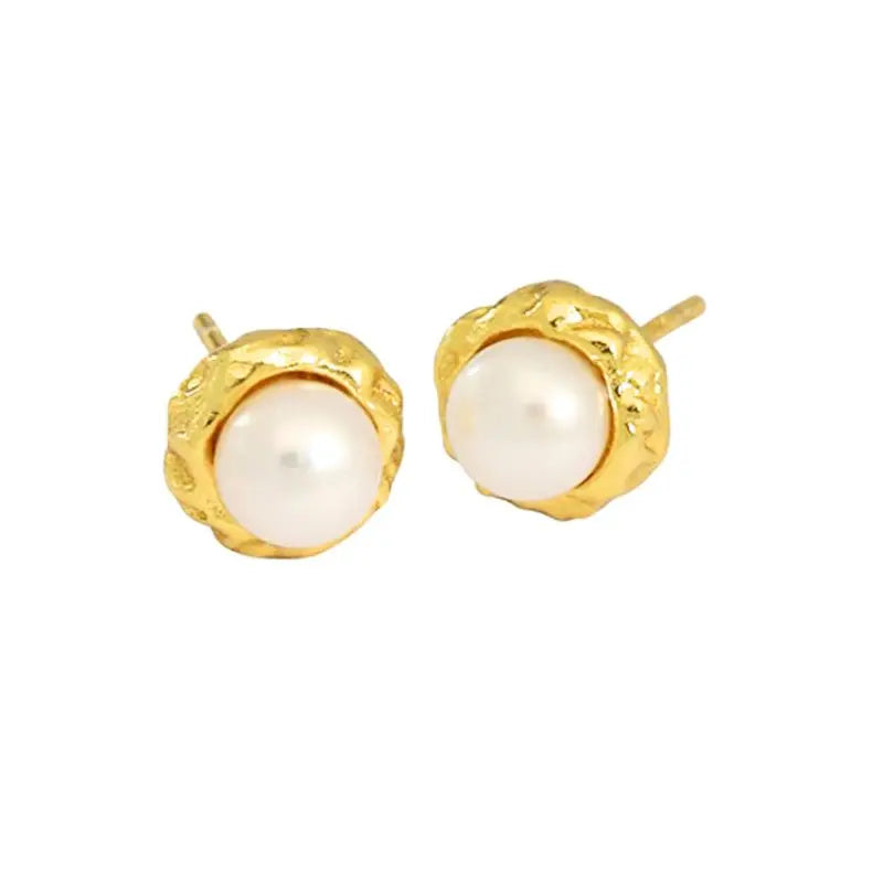 925 Silver Needle Pearl Huggie Hoop Earrings