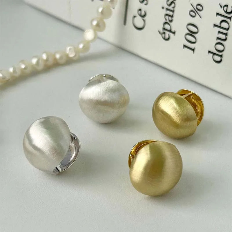 Brushed Frosted Golden Ball Hoop Earrings