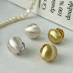 Brushed Frosted Golden Ball Hoop Earrings