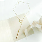 Minimalist Leaf & Pearl Round Rod Pendant Necklace