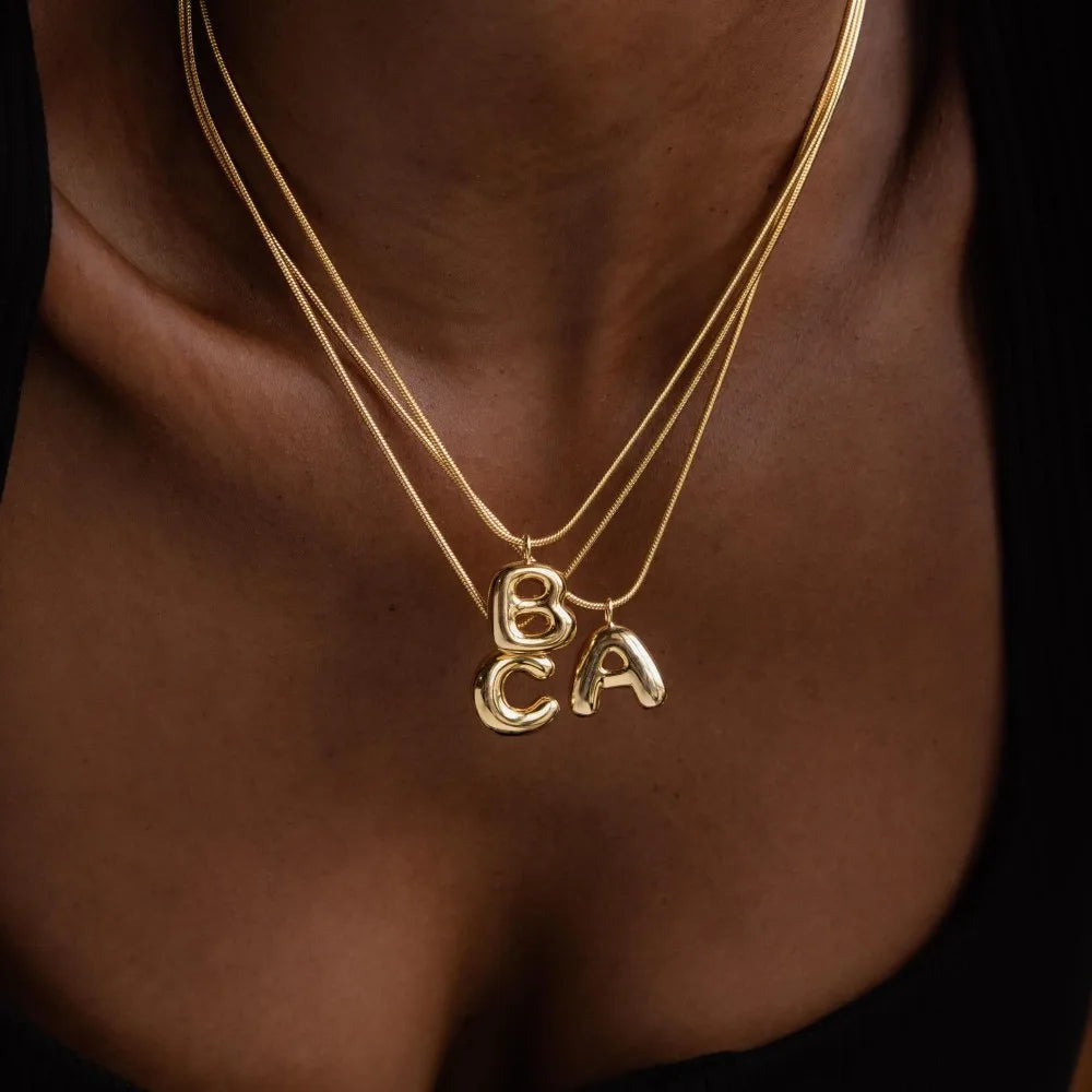 Personalized Gold Stainless Steel Initial Snake Chain Necklace