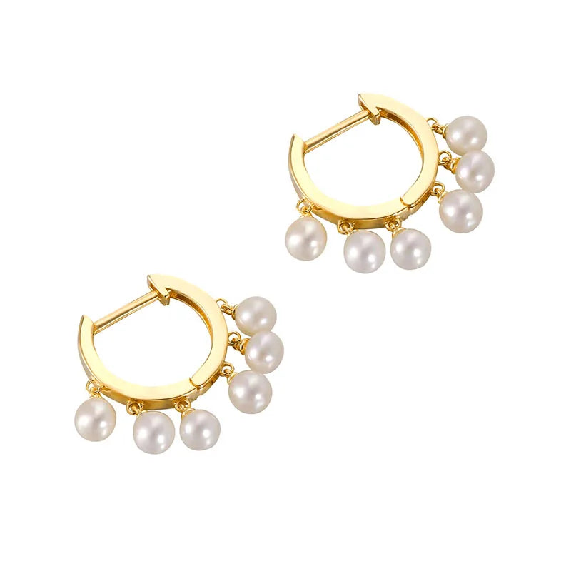 925 Silver Needle Pearl Huggie Hoop Earrings