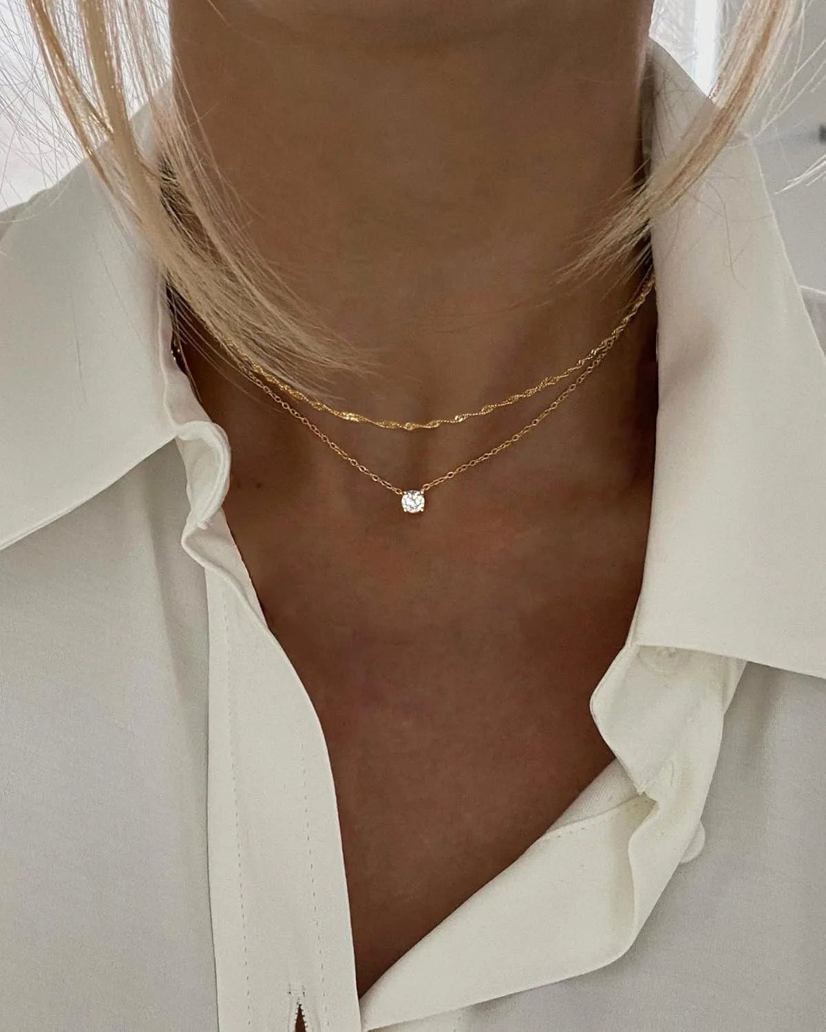 Gold Plated Solitaire Accent Choker Necklace