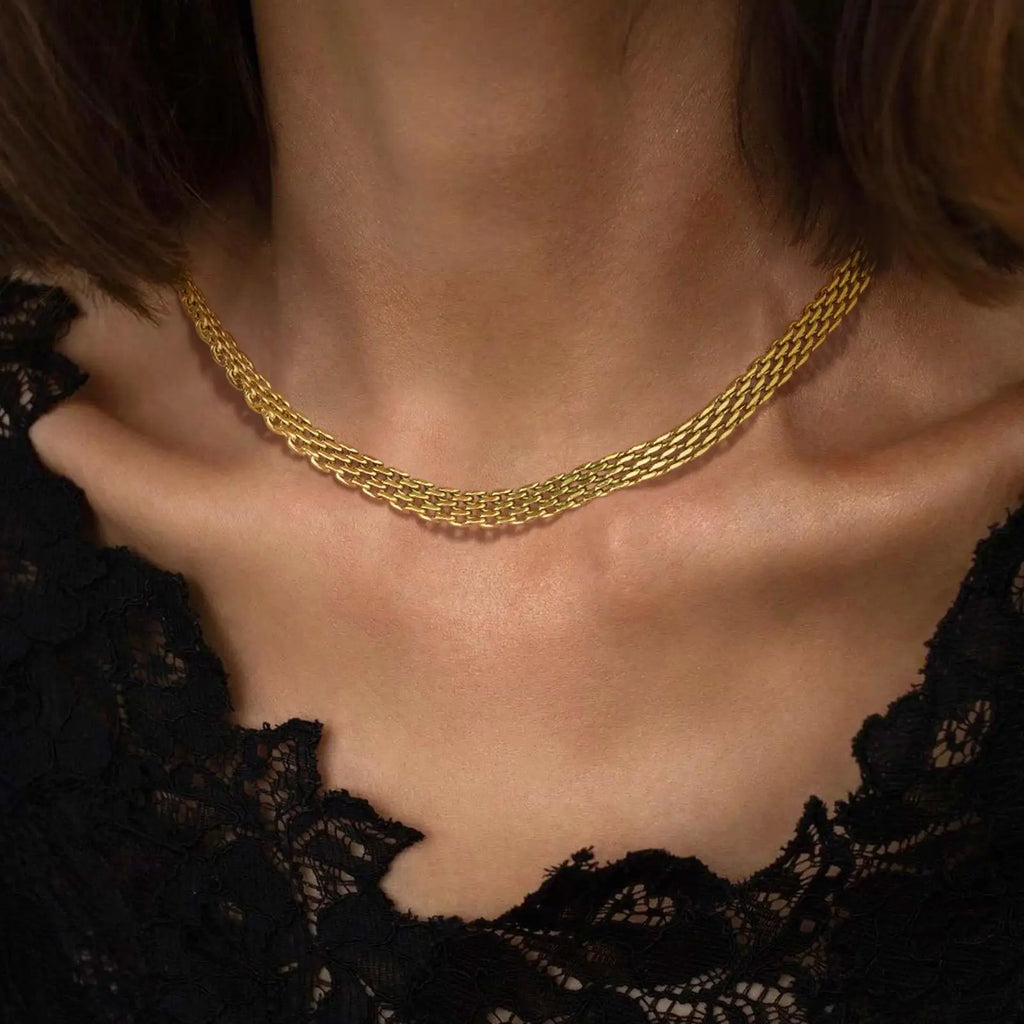 18K Gold Plated Chunky Mesh Choker Necklace