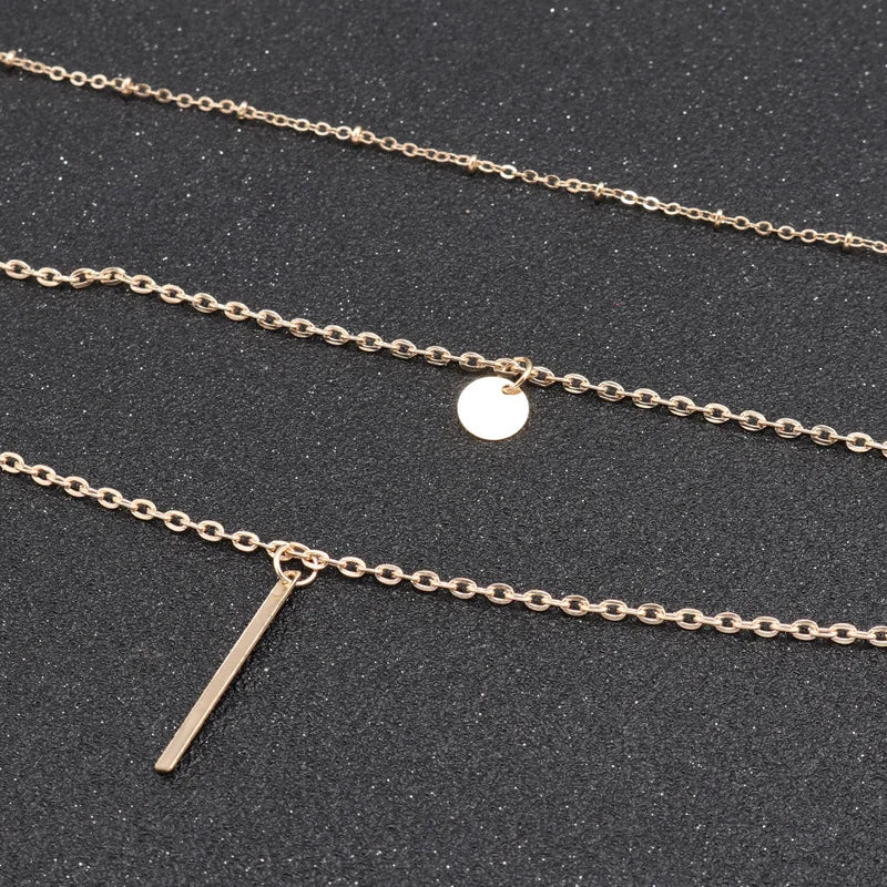 Triple Tier Gold Hollow Triangle Drop Necklace