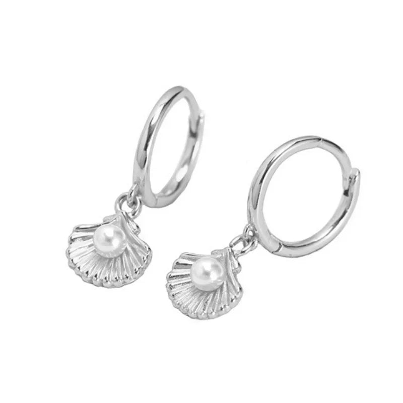 925 Silver Needle Pearl Huggie Hoop Earrings