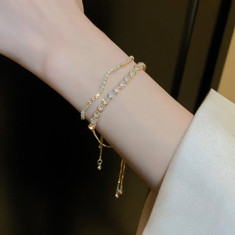 Soren Curved Wave Rhinestone Adjustable Bangle