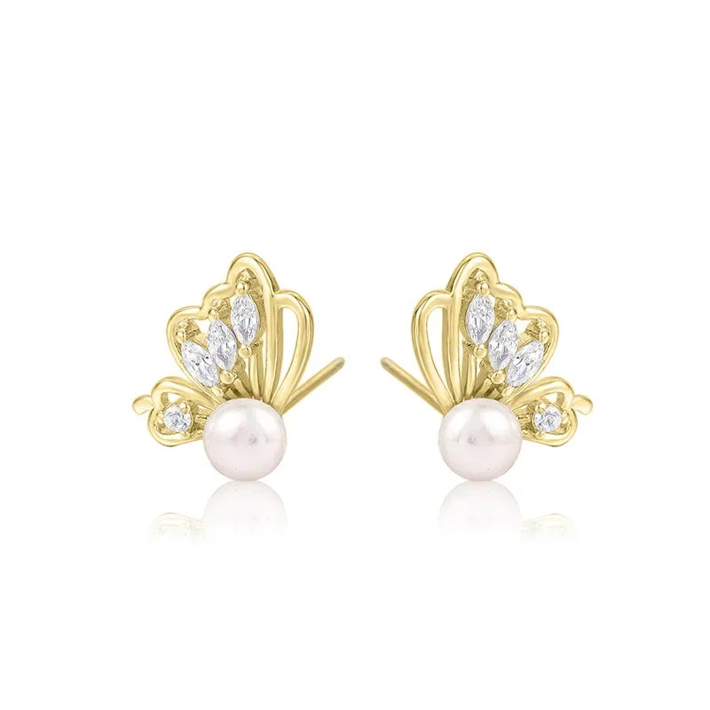 925 Silver Needle Pearl Huggie Hoop Earrings