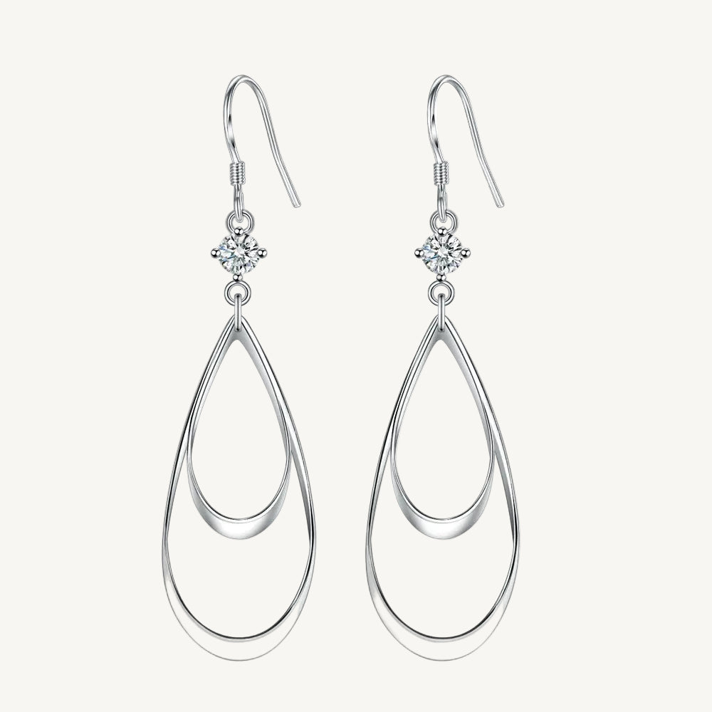 Exquisite 925 Sterling Silver Double Teardrop Earrings
