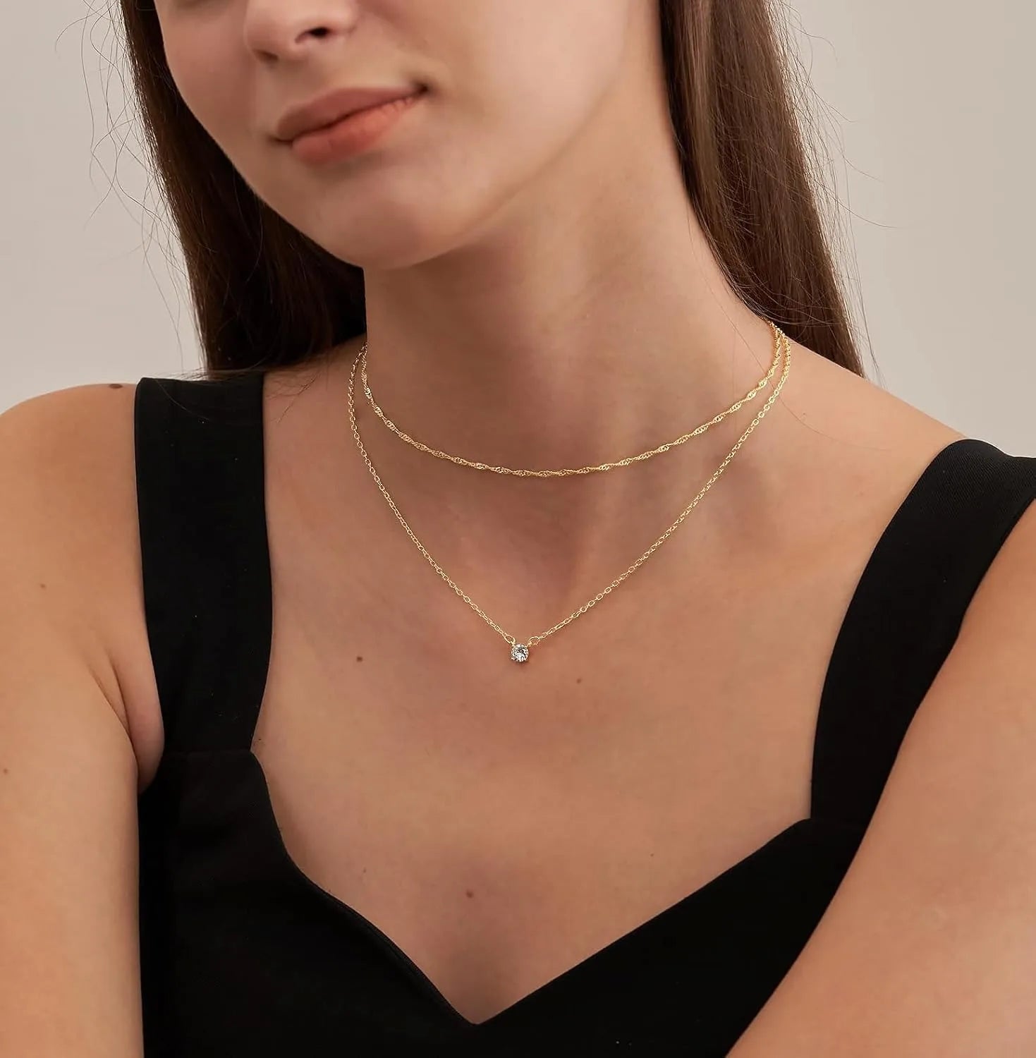 Gold Plated Solitaire Accent Choker Necklace
