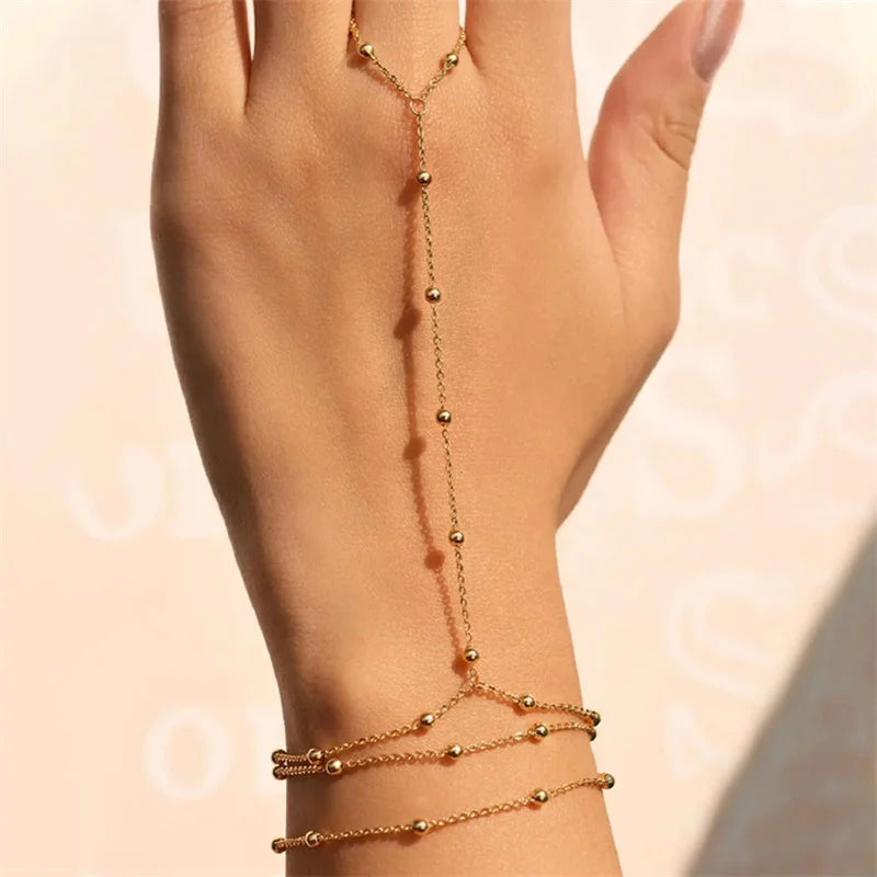 Celine Minimalist Thin Chain Connected Finger Ring Bracelet