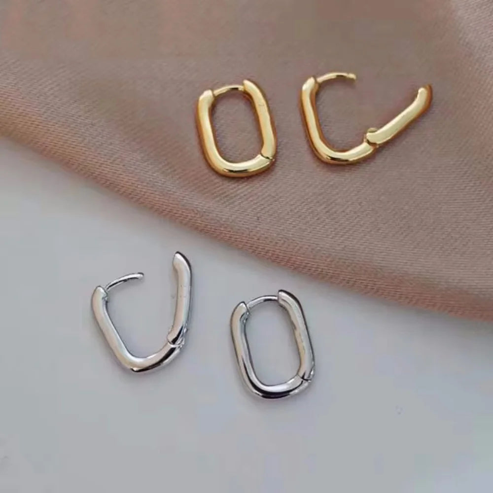 Vintage French U-Shape Circle Silver-Tone Stud Earrings