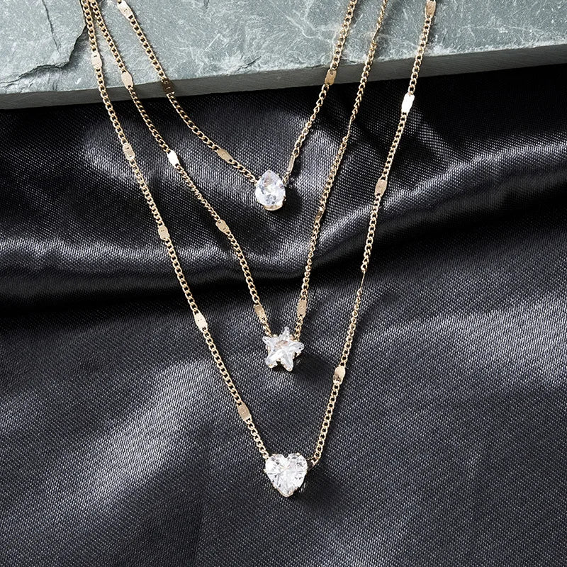 Radiant Zircon Multi-Layered Choker Pendant Necklace