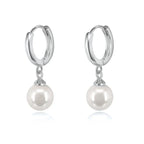 925 Silver Needle Pearl Huggie Hoop Earrings