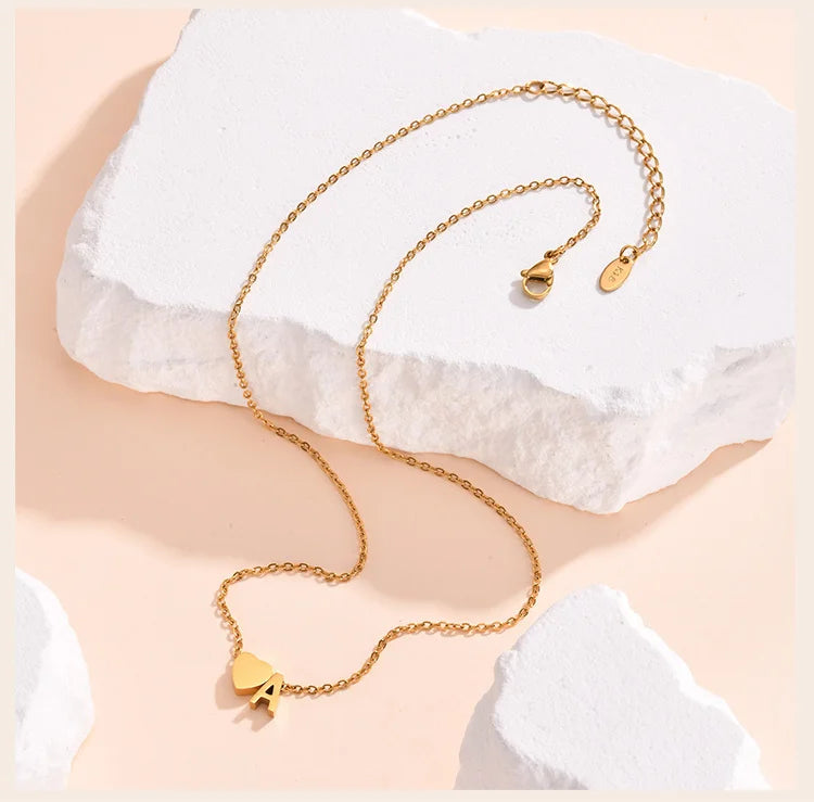 18K Gold Plated Petite Initial Heart Pendant Necklace
