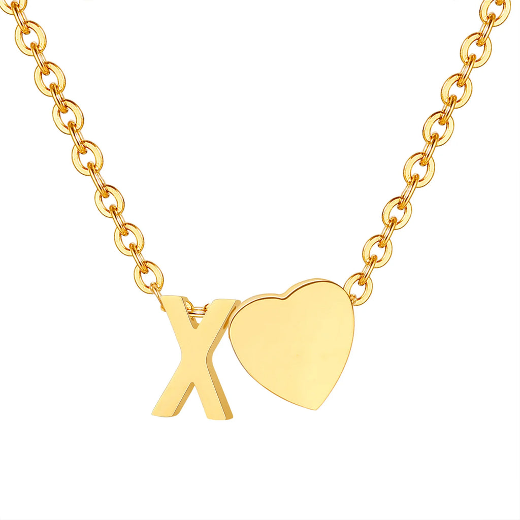 18K Gold Plated Petite Initial Heart Pendant Necklace