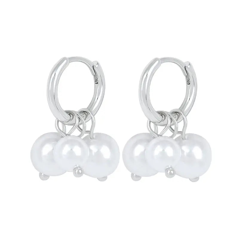 925 Silver Needle Pearl Huggie Hoop Earrings
