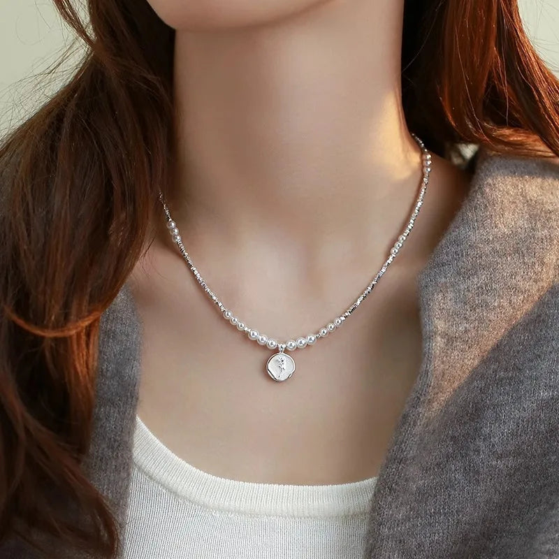 925 Sterling Silver Simple Pearl Pendant Necklace