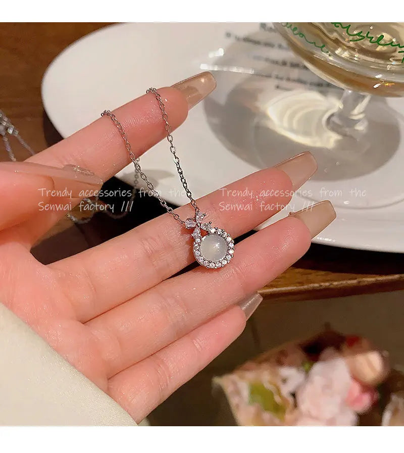 Cat's Eye Zircon Titanium Steel Clavicle Necklace