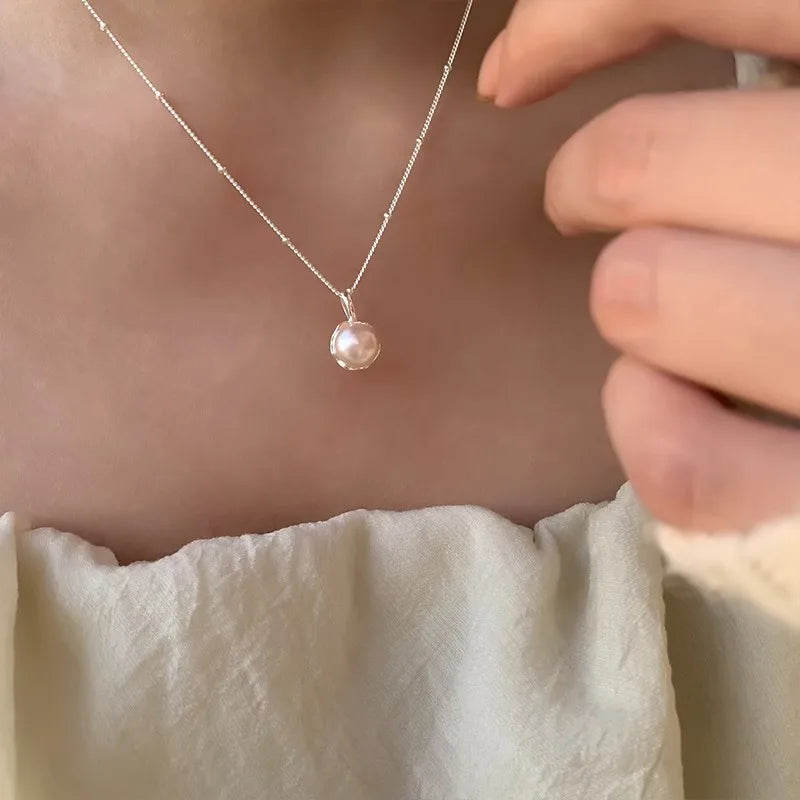 925 Sterling Silver Simple Pearl Pendant Necklace