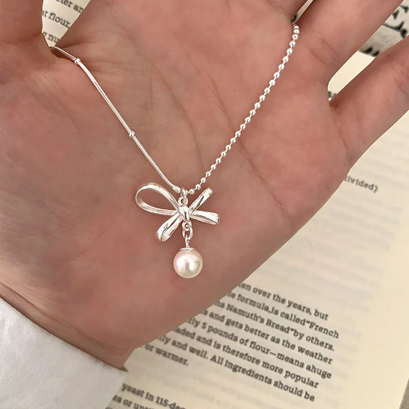 925 Sterling Silver Simple Pearl Pendant Necklace