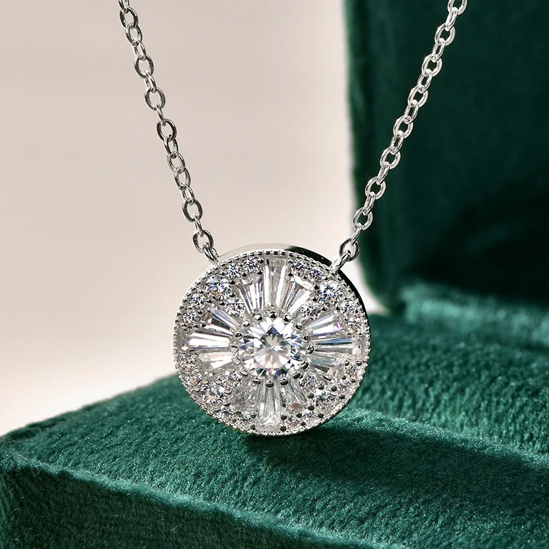 Moissanite Trapezoids Lucky Disc Medallion Necklace