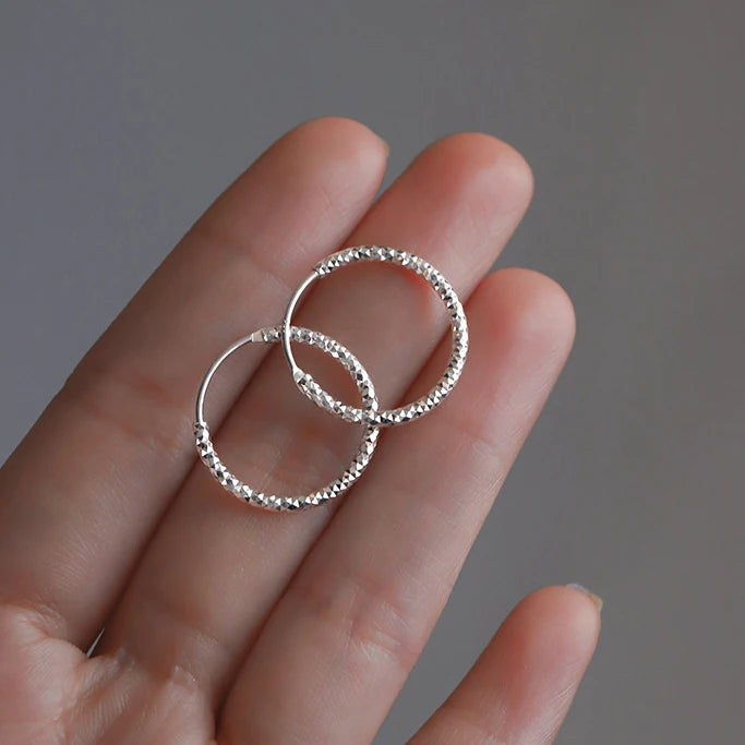 Shiny Geometric Silver-Tone Minimalist Hoop Earrings