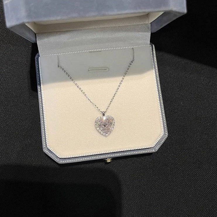 925 Sterling Silver Pink Zircon Heart Pendant Necklace
