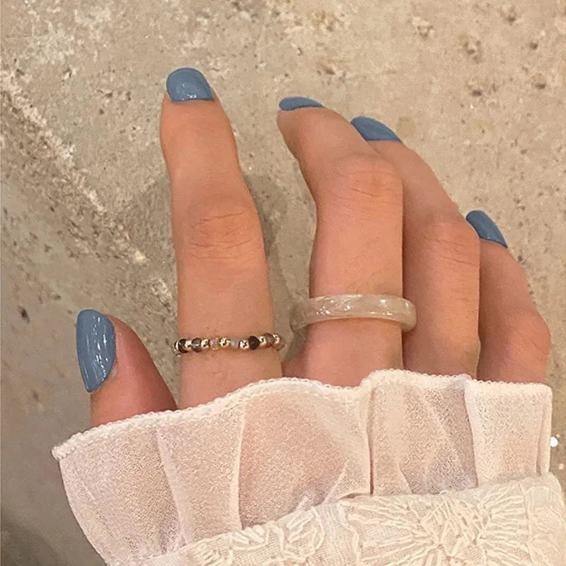 4-Piece Colorful Bead & Irregular Line Ring Set