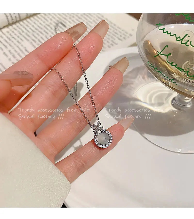Cat's Eye Zircon Titanium Steel Clavicle Necklace
