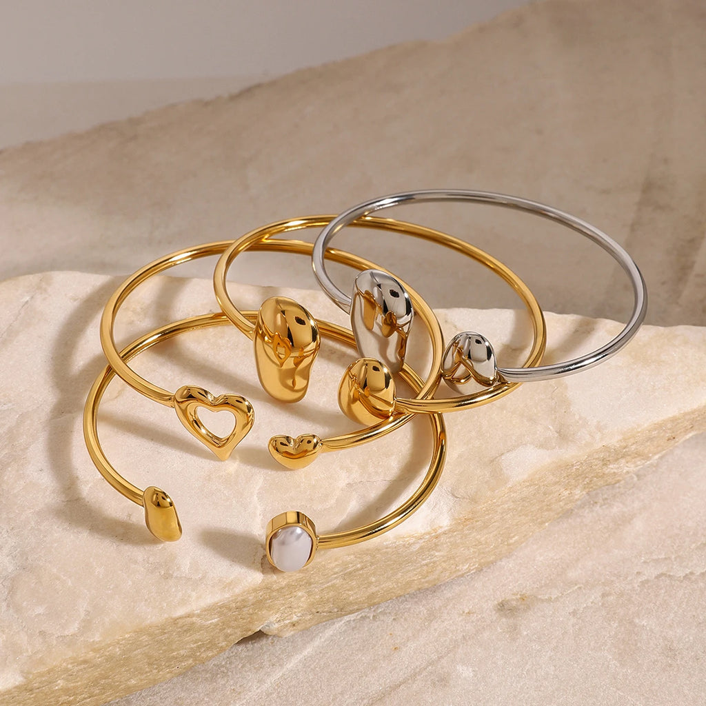 Astrid Oval Pearl and Open Heart Cuff Bangle