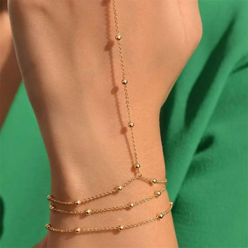 Celine Minimalist Thin Chain Connected Finger Ring Bracelet
