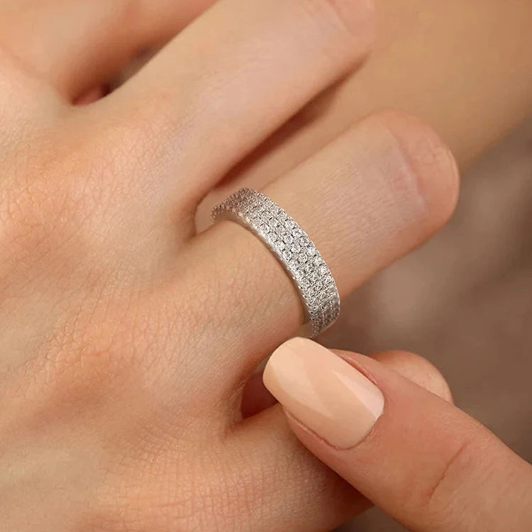 Sterling Silver AAAAA Micro Pave Eternity Band Ring