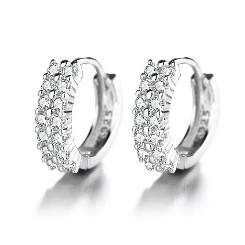 Crystal Charm Silver-Tone Stainless Steel Hoop Earrings