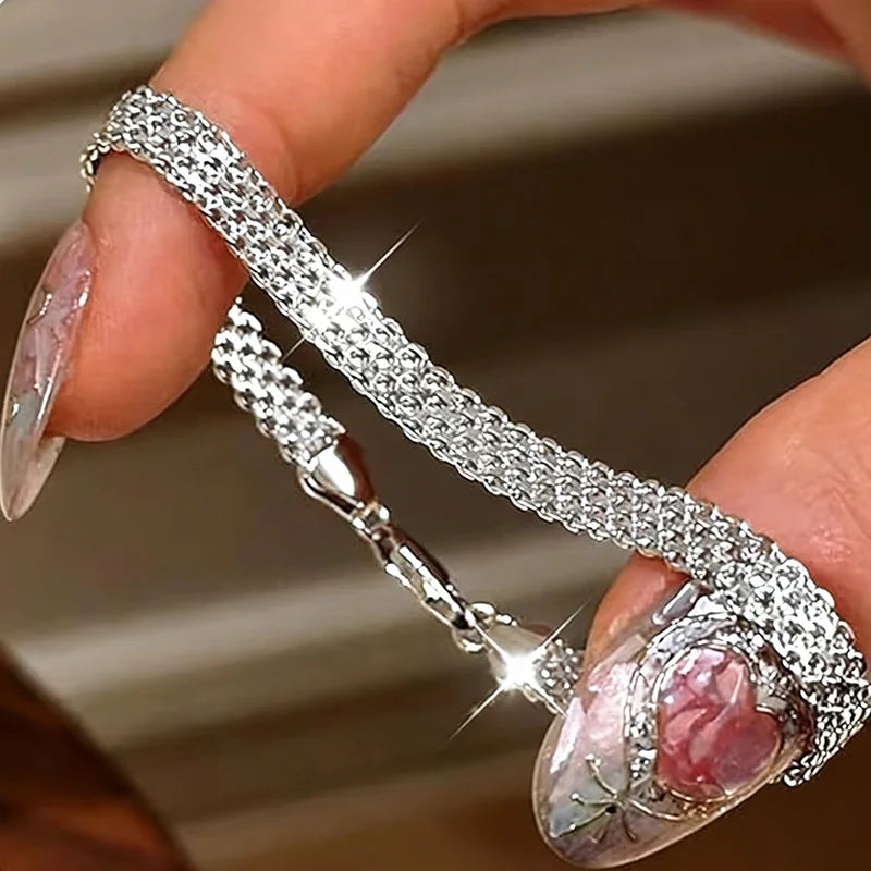 Chloe Minimalist Silver Wavy Chain Bracelet Set