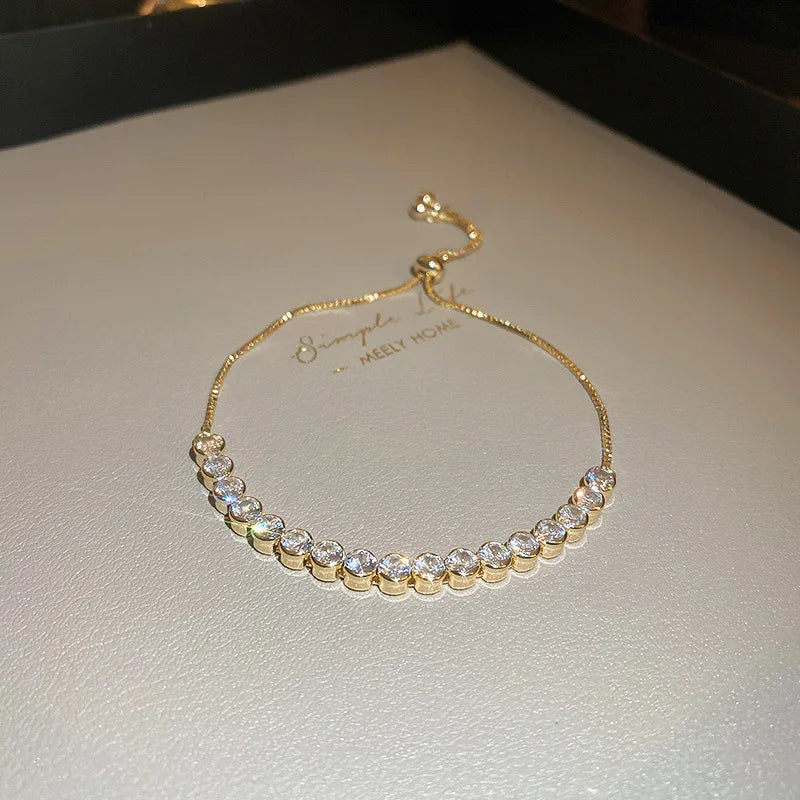 Soren Curved Wave Rhinestone Adjustable Bangle