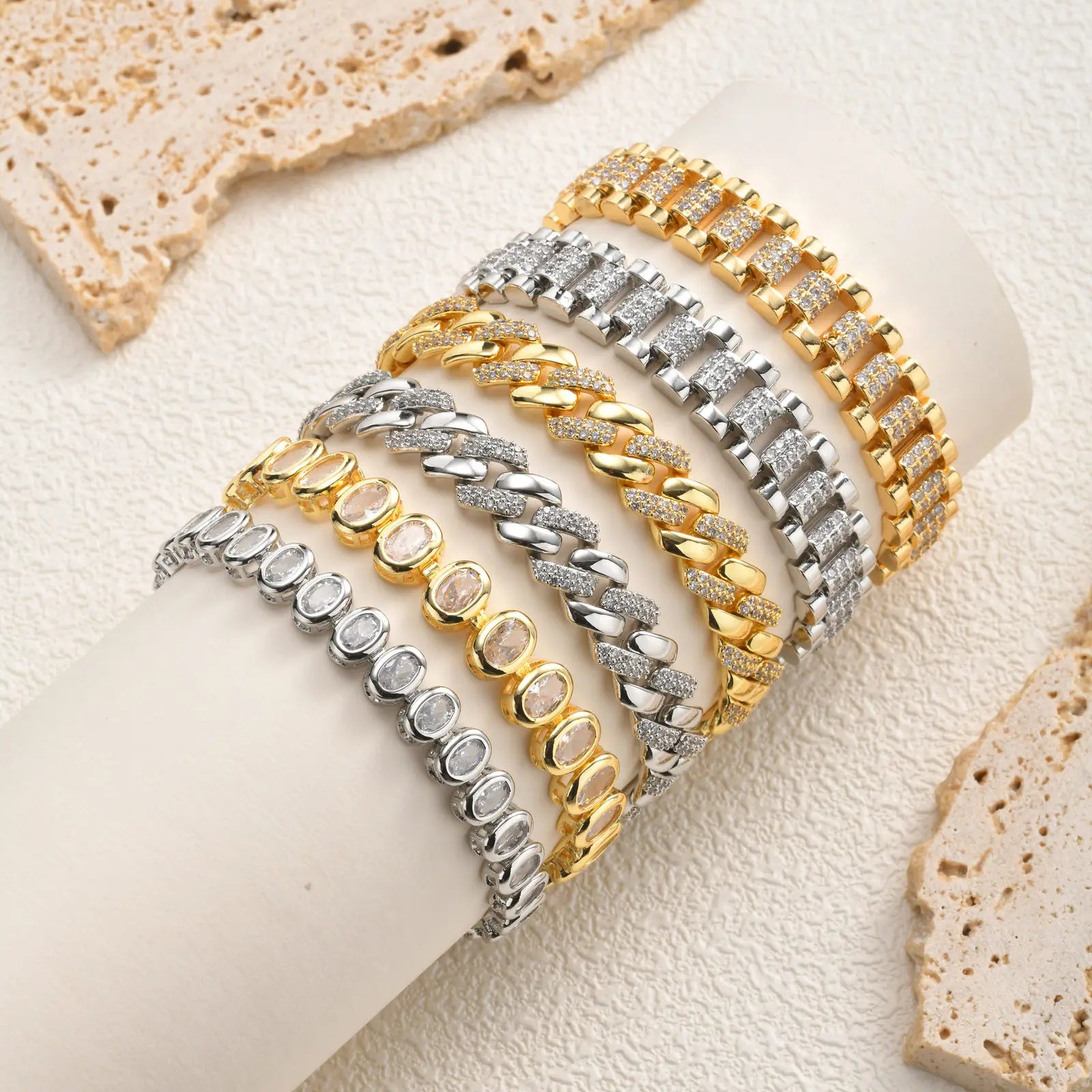 Dahlia 14K Gold Plated Paperclip & Watch Strap Bracelet