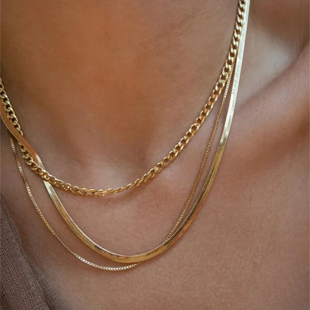 Vintage Geometric Crystal Multi-Tier Snake Chain Necklace