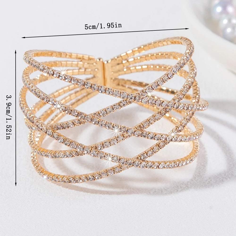 Vespera Six-Row Rhinestone Stretch Cuff Bangle