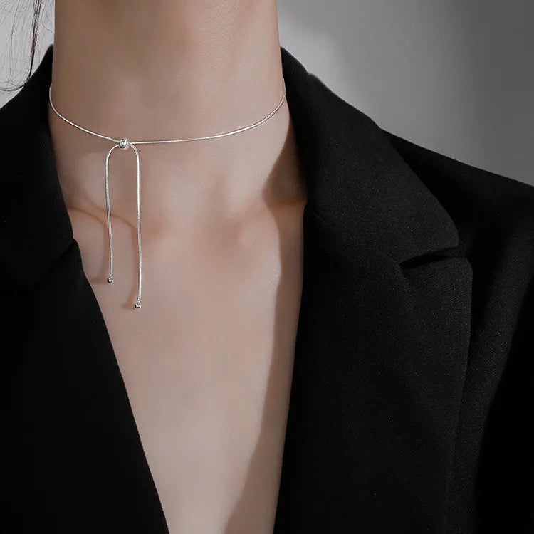 925 Sterling Silver Tassel Snake Chain Necklace