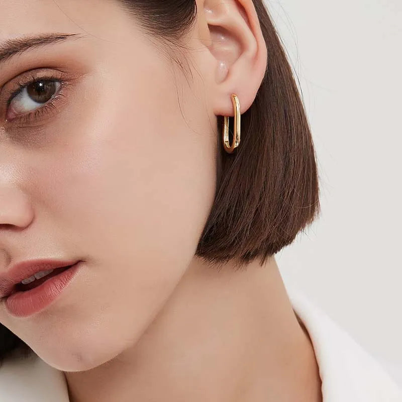 Geometric Gold-Tone U-Shape Hoop Earrings